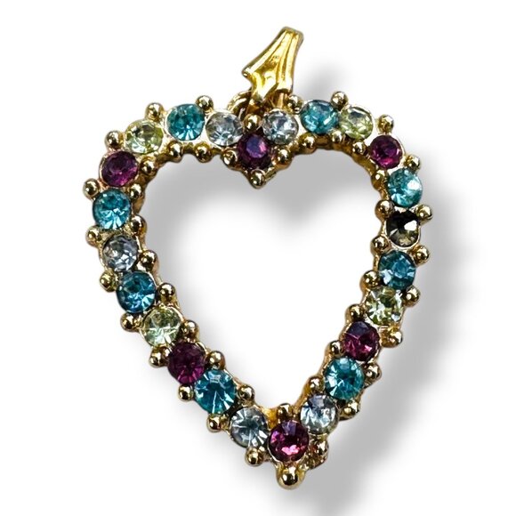 Accents by Hallmark Vintage Gold Tone Heart Pendant With Multicolor Rhinestones - Picture 4 of 7